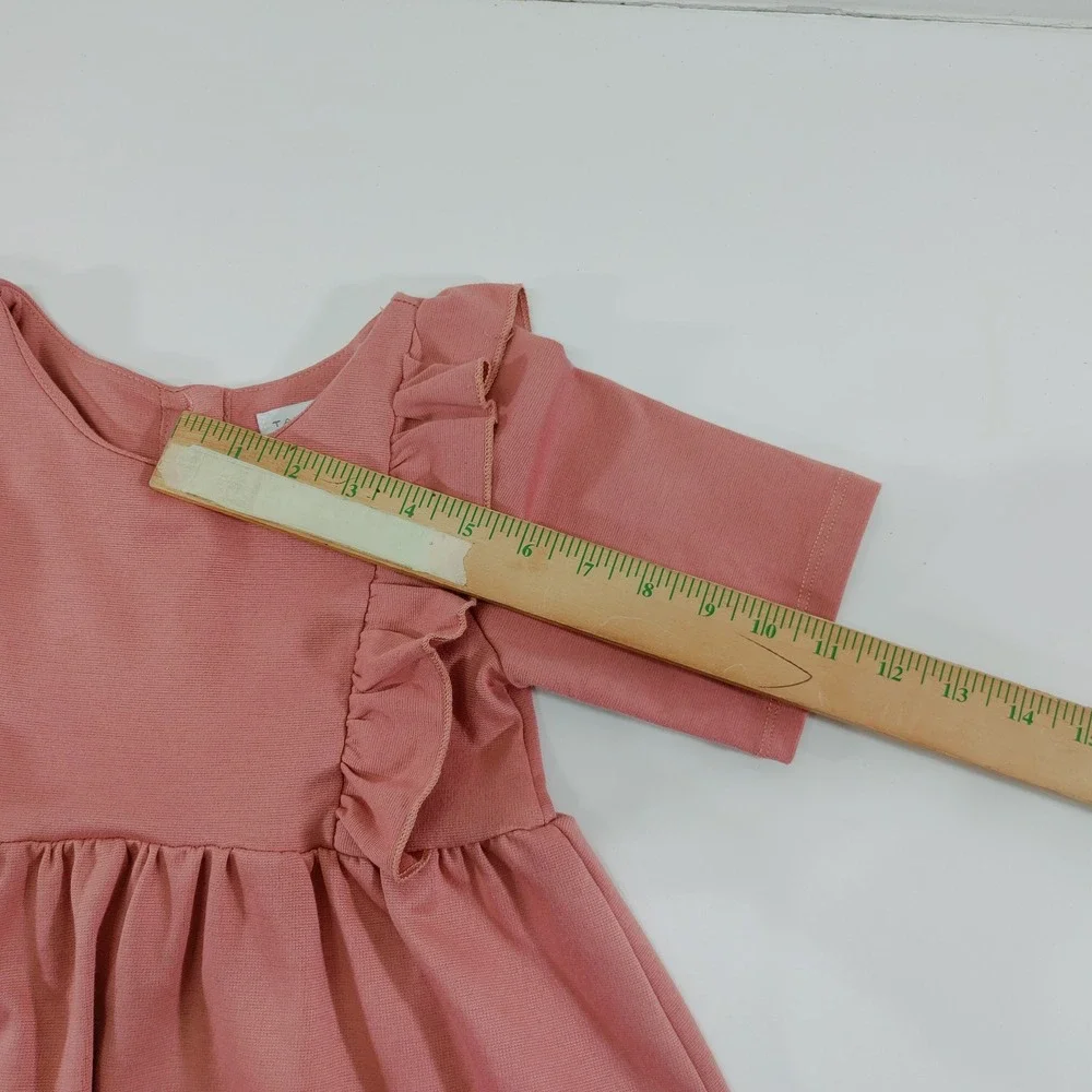 Tahari Girls Dusty Pink Ruffle Fit & Flare Dress Size M 7/8 Short‎ Sleeve NWOT